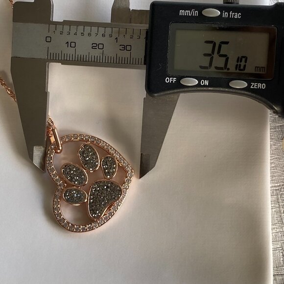 FAC Sparkly Crystal Paw Print Necklace Rose Gold Tone - Picture 7 of 8